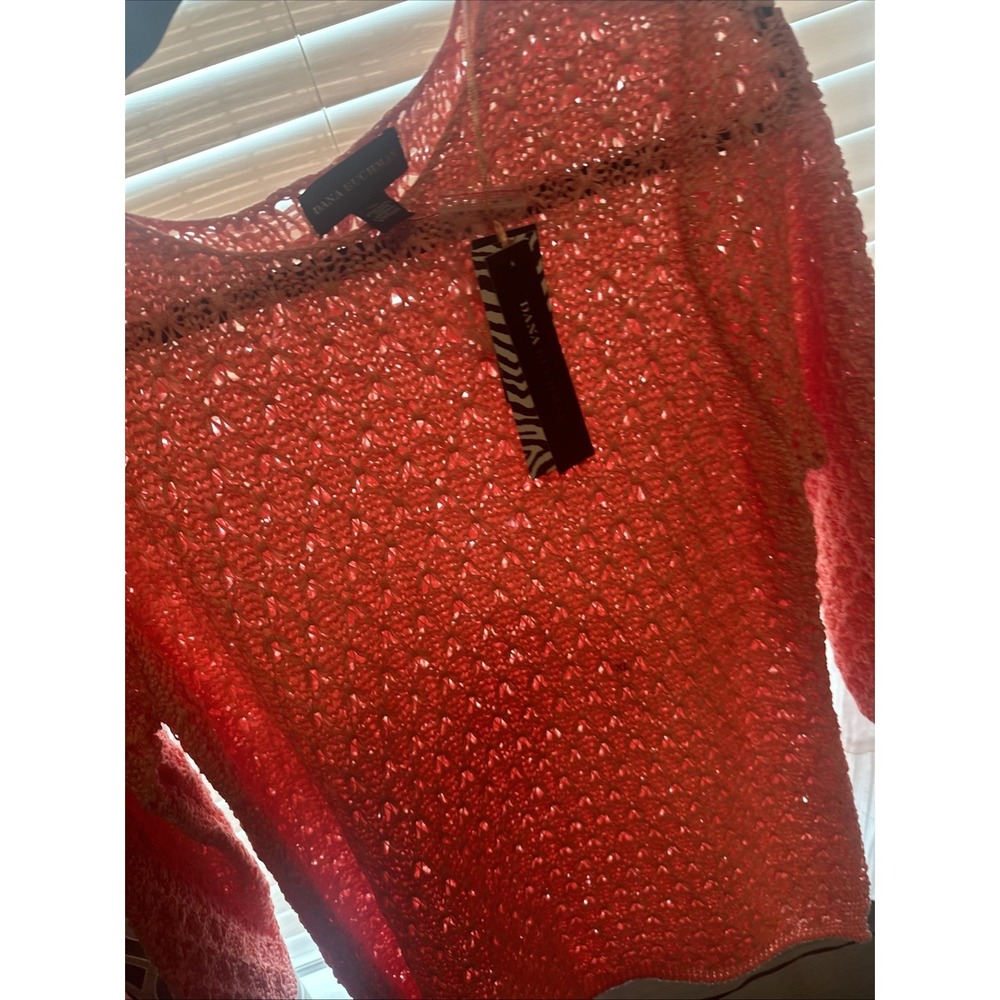 Dana Buchman "Maitai Coral" Crochet Knit XLPullover Sweater NWTs - Picture 3 of 8